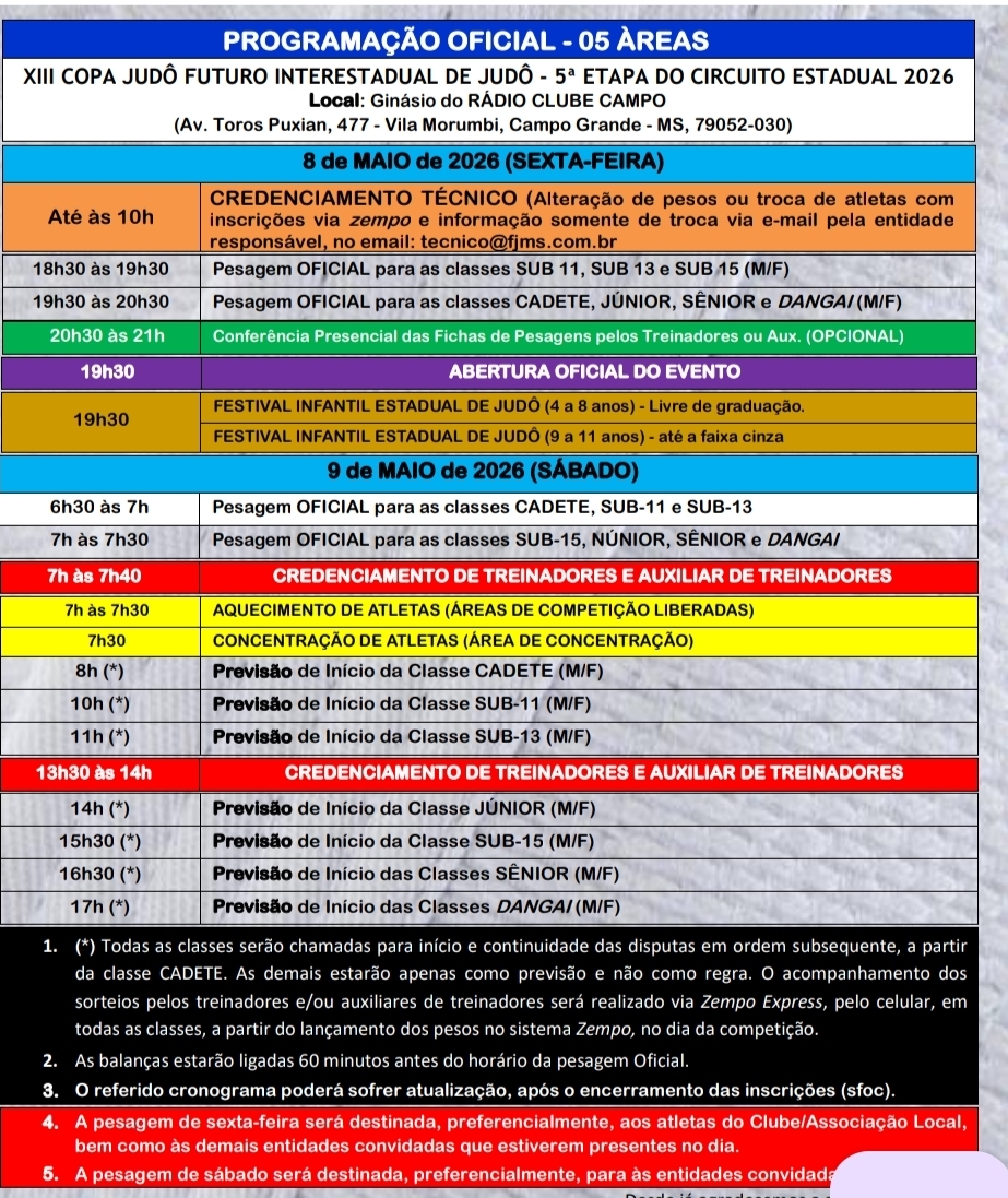 Programação - XIII Copa Judô Futuro